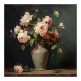 Blooming Grace pink and white rose still life oil painting in a green vase, 60×60cm