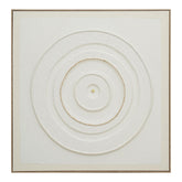 Circular Balance white textured concentric circle artwork with subtle gold accents, 102×102cm