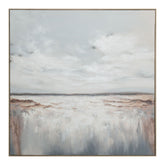 Coastal Stillness neutral abstract seascape painting in white, grey and soft blush, 120×120cm