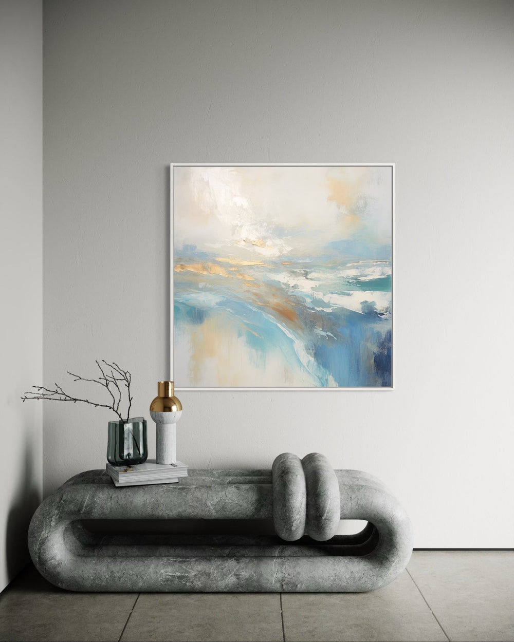 Golden Horizon over Tranquil Sea 90×90cm - | Bella Home Art