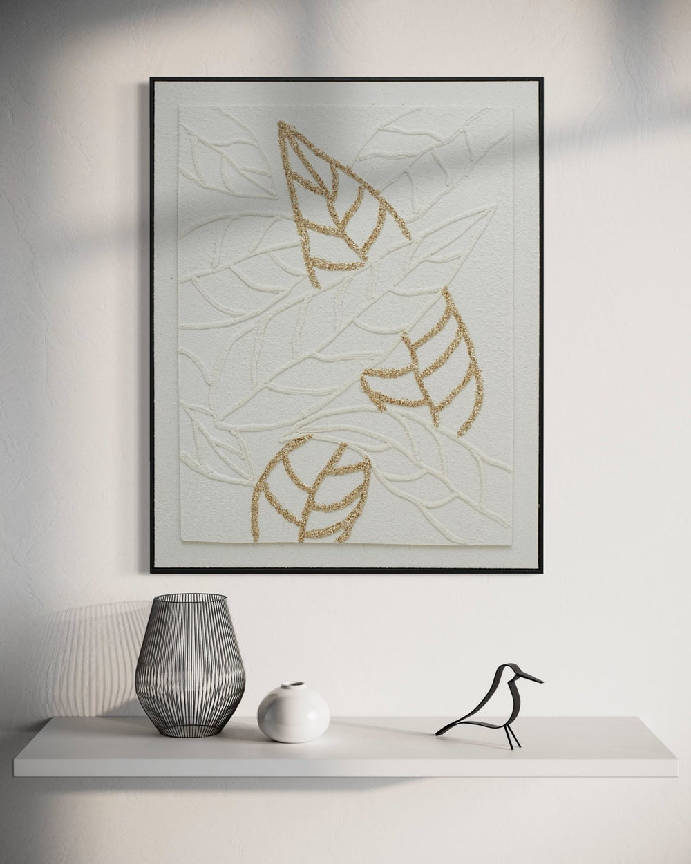 Golden Outline Leaves - 02 72×92cm - | Bella Home Art