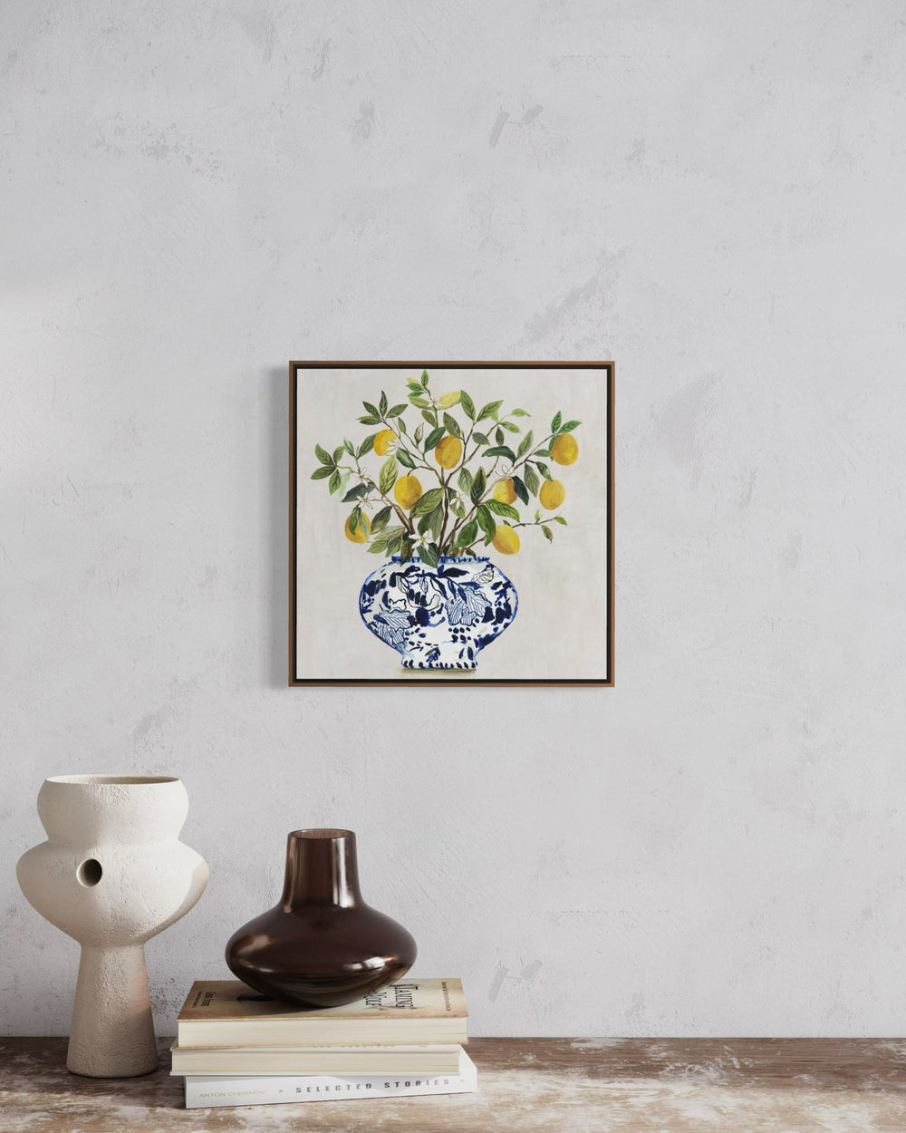 Lemon Blossom in Blue Vase 40×40cm - Hand - Painted Oil Painting | Bella Home Art