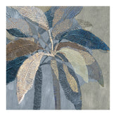 Textured Leaves in Blue Hues-01 60×60cm – hand-painted wall art