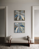 Textured Leaves in Blue Hues - 02 60×60cm - Hand - Painted Oil Painting | Bella Home Art