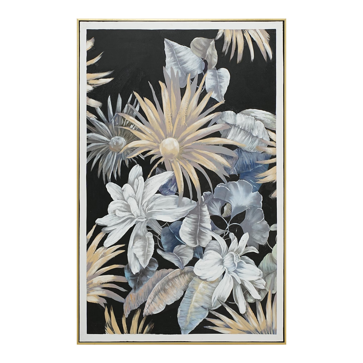 Midnight Bloom Garden 01 - Hand Painted Botanical Wall Art 82x122cm