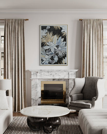 Midnight Bloom Garden 02 - Hand Painted Botanical Wall Art 82x122cm