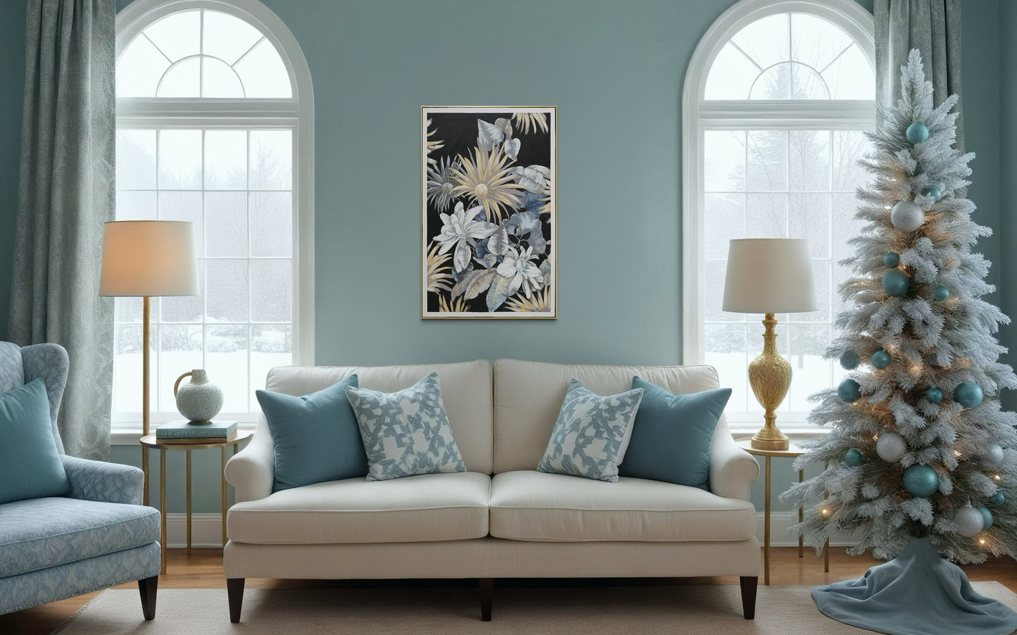 Midnight Bloom Garden 01 - Hand Painted Botanical Wall Art 82x122cm