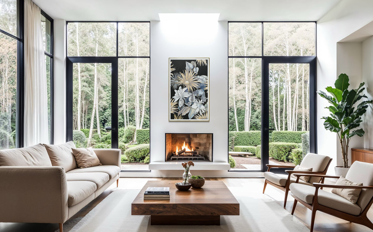 Midnight Bloom Garden 01 - Hand Painted Botanical Wall Art 82x122cm