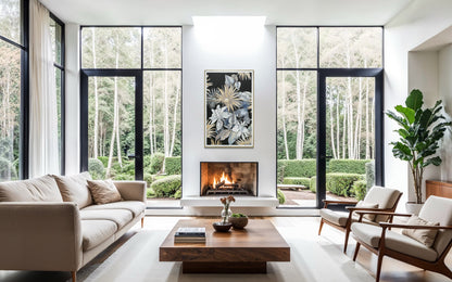 Midnight Bloom Garden 01 - Hand Painted Botanical Wall Art 82x122cm