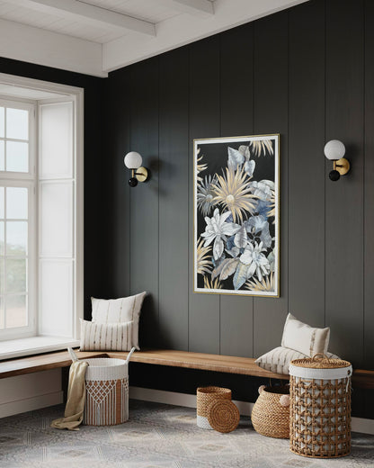 Midnight Bloom Garden 01 - Hand Painted Botanical Wall Art 82x122cm
