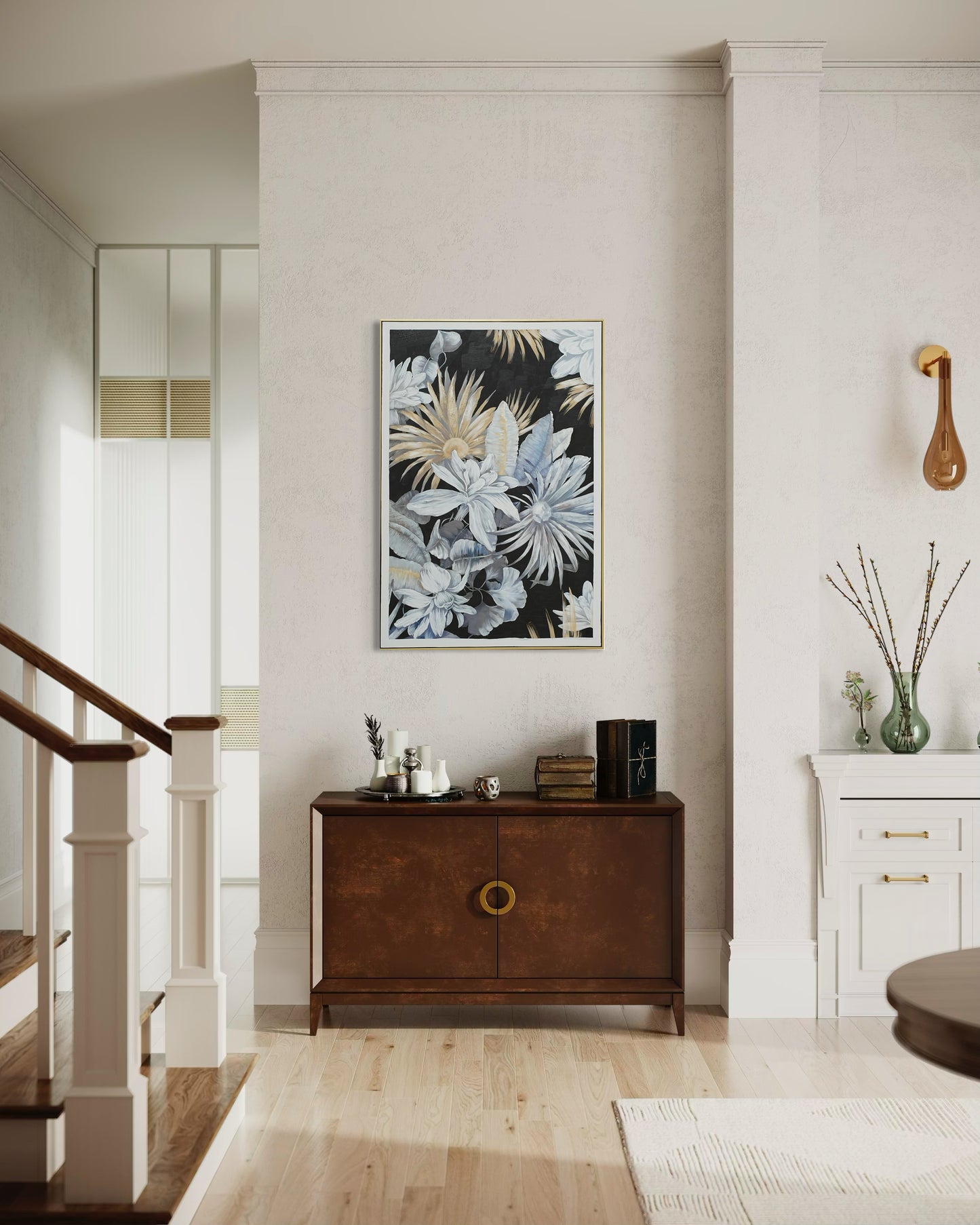 Midnight Bloom Garden 02 - Hand Painted Botanical Wall Art 82x122cm