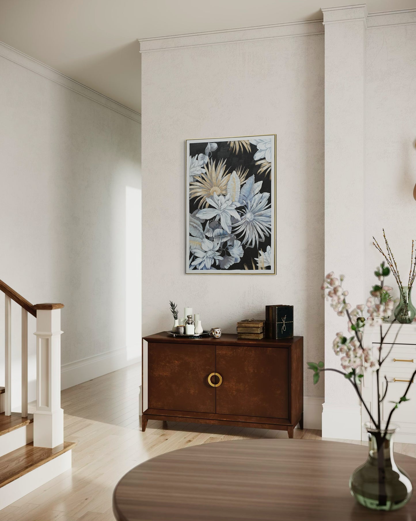 Midnight Bloom Garden 02 - Hand Painted Botanical Wall Art 82x122cm
