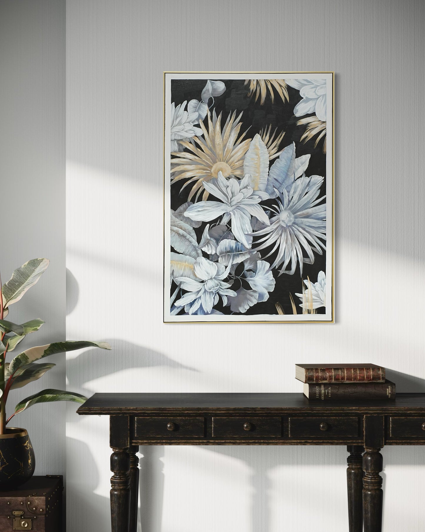 Midnight Bloom Garden 02 - Hand Painted Botanical Wall Art 82x122cm