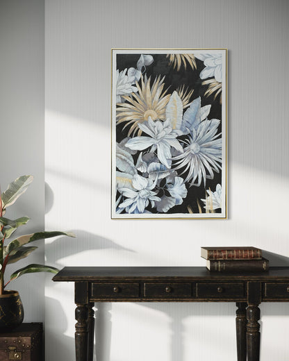 Midnight Bloom Garden 02 - Hand Painted Botanical Wall Art 82x122cm