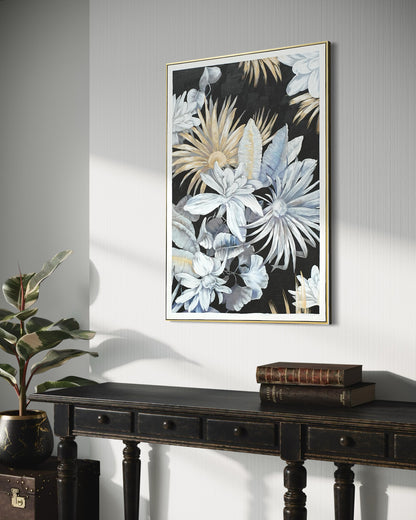 Midnight Bloom Garden 02 - Hand Painted Botanical Wall Art 82x122cm