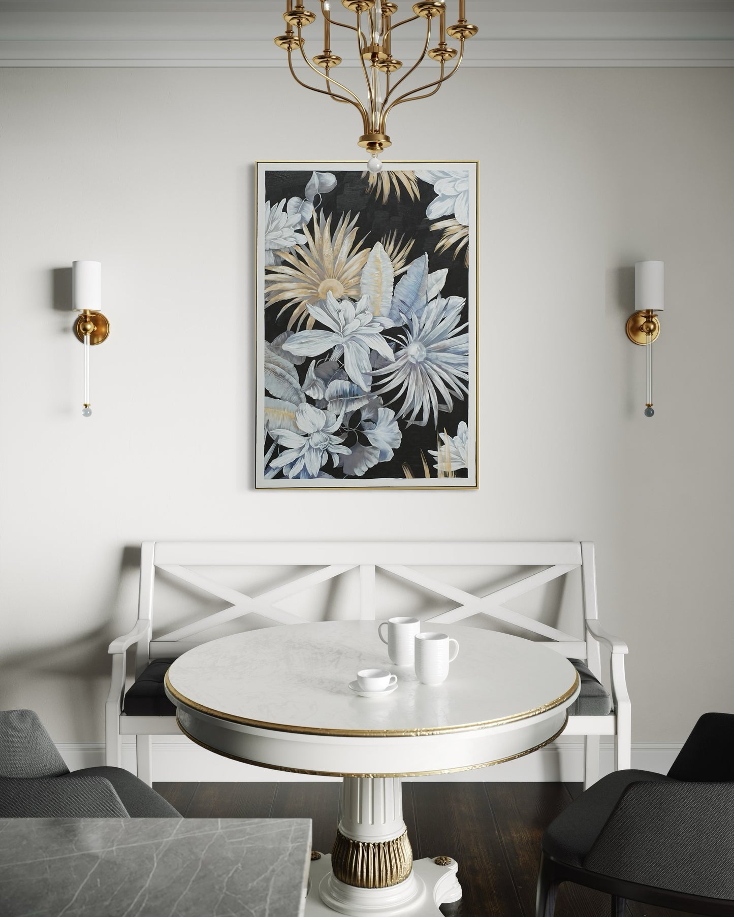 Midnight Bloom Garden 02 - Hand Painted Botanical Wall Art 82x122cm