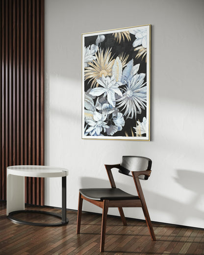 Midnight Bloom Garden 02 - Hand Painted Botanical Wall Art 82x122cm