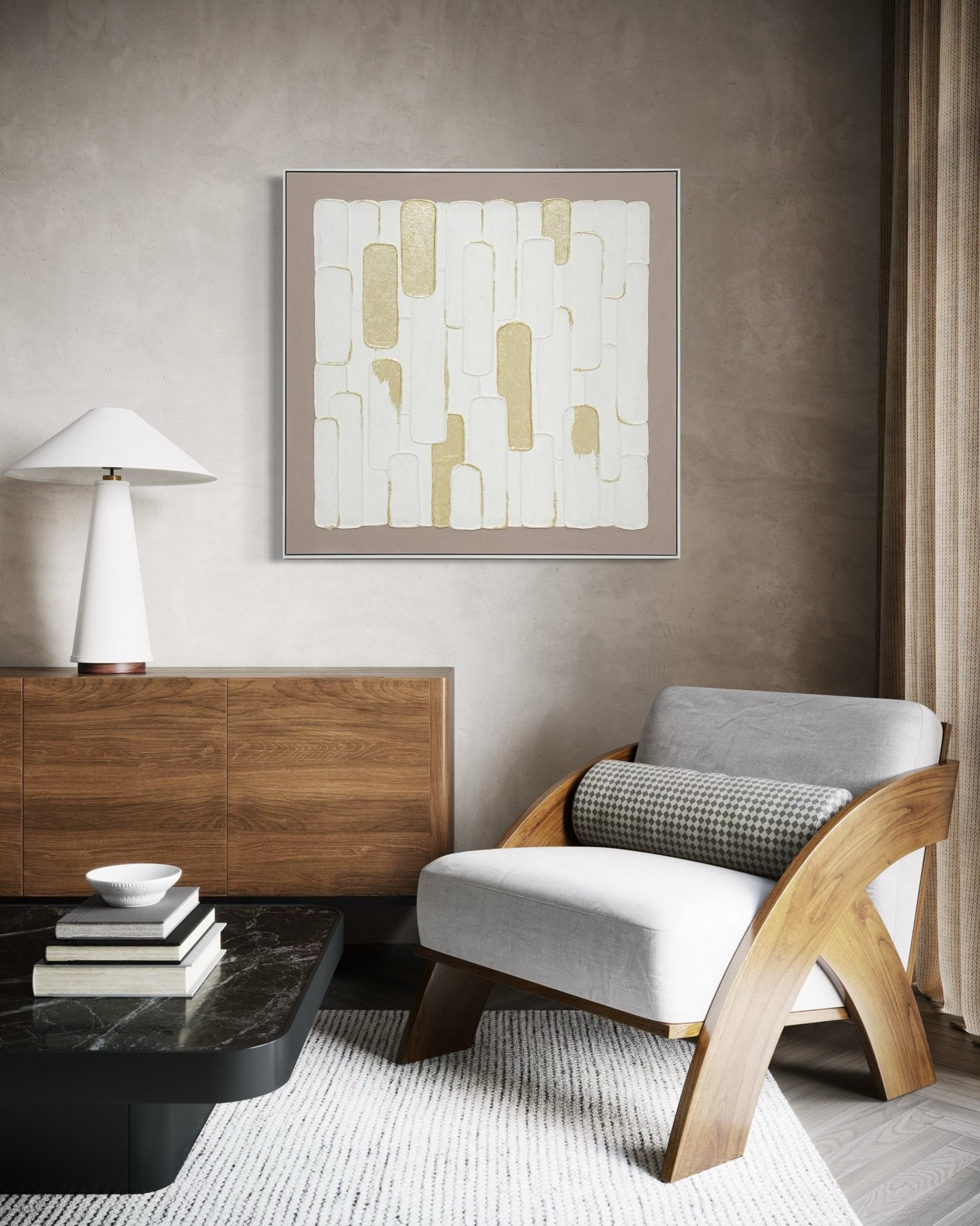 Golden Blocks Harmony 102×102cm - | Bella Home Art