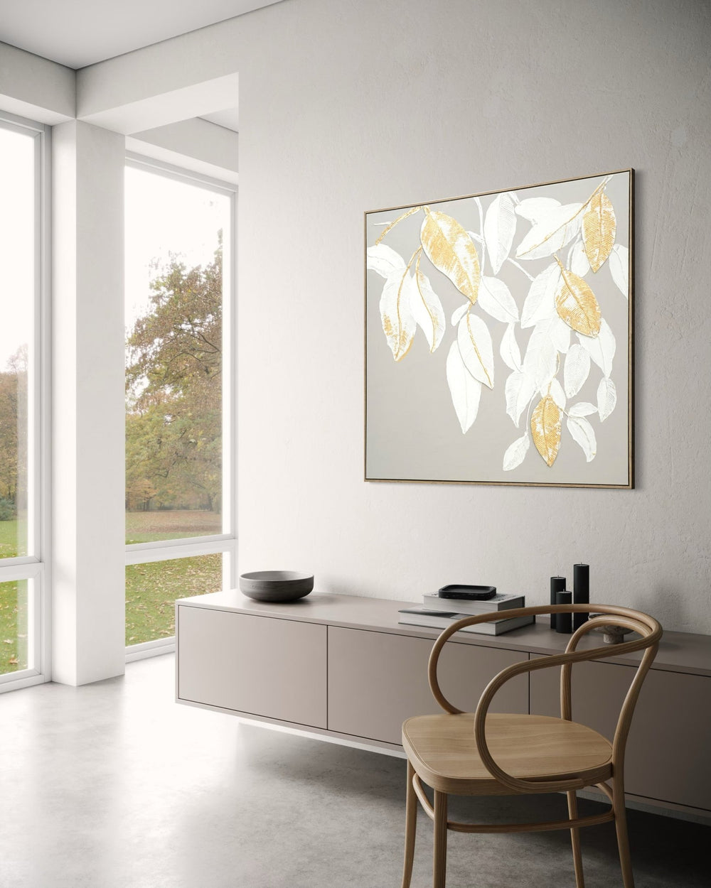 Golden Drift Leaves 102×102cm - | Bella Home Art