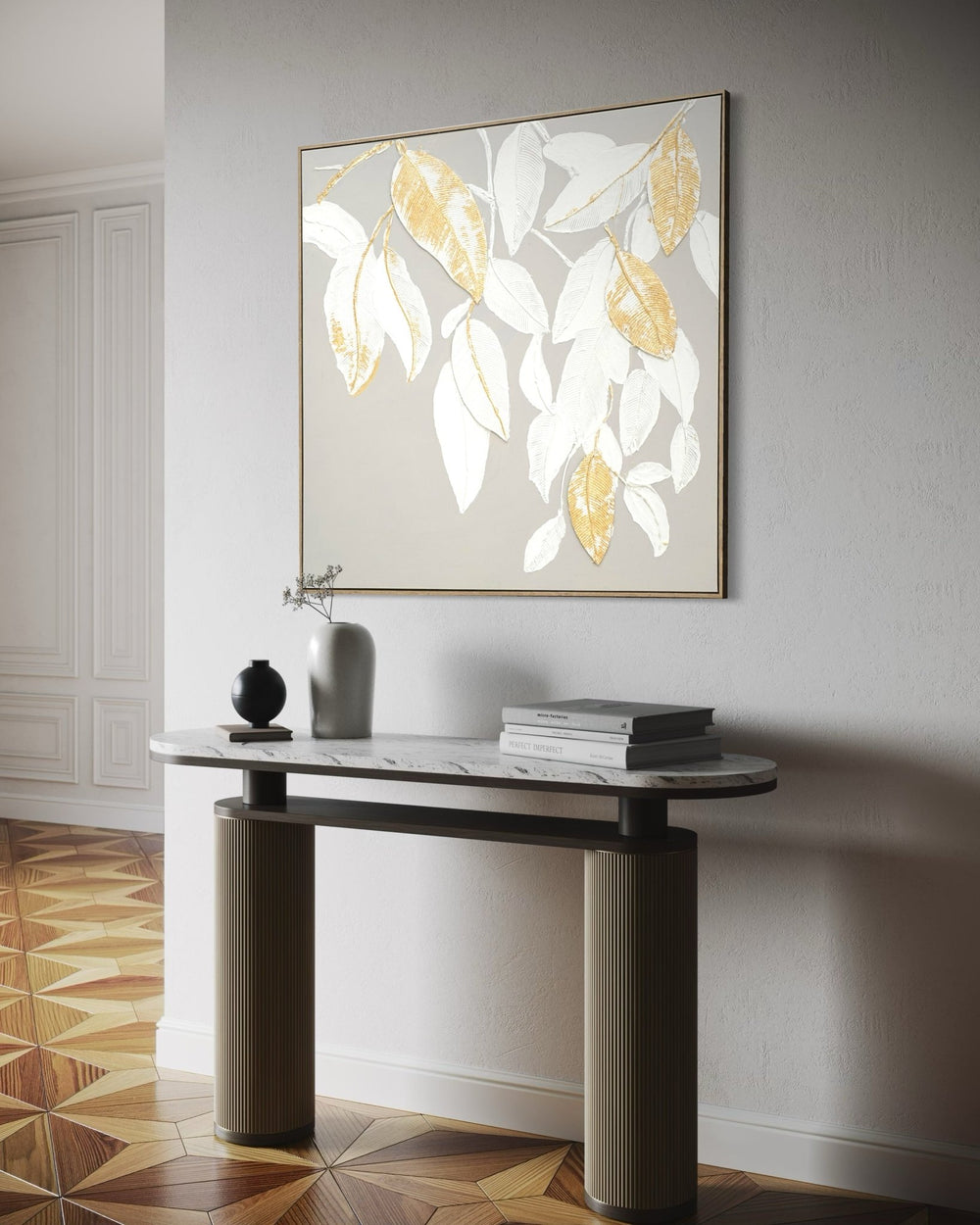 Golden Drift Leaves 102×102cm - | Bella Home Art