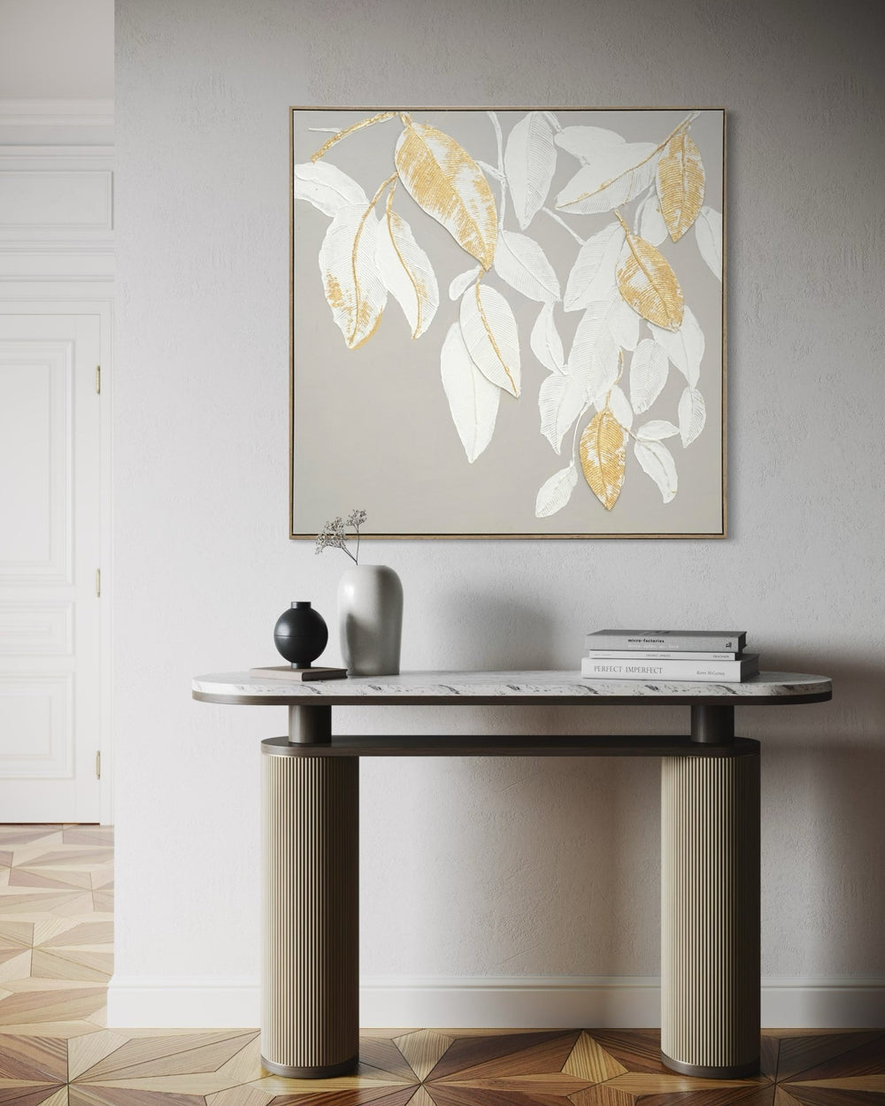 Golden Drift Leaves 102×102cm - | Bella Home Art