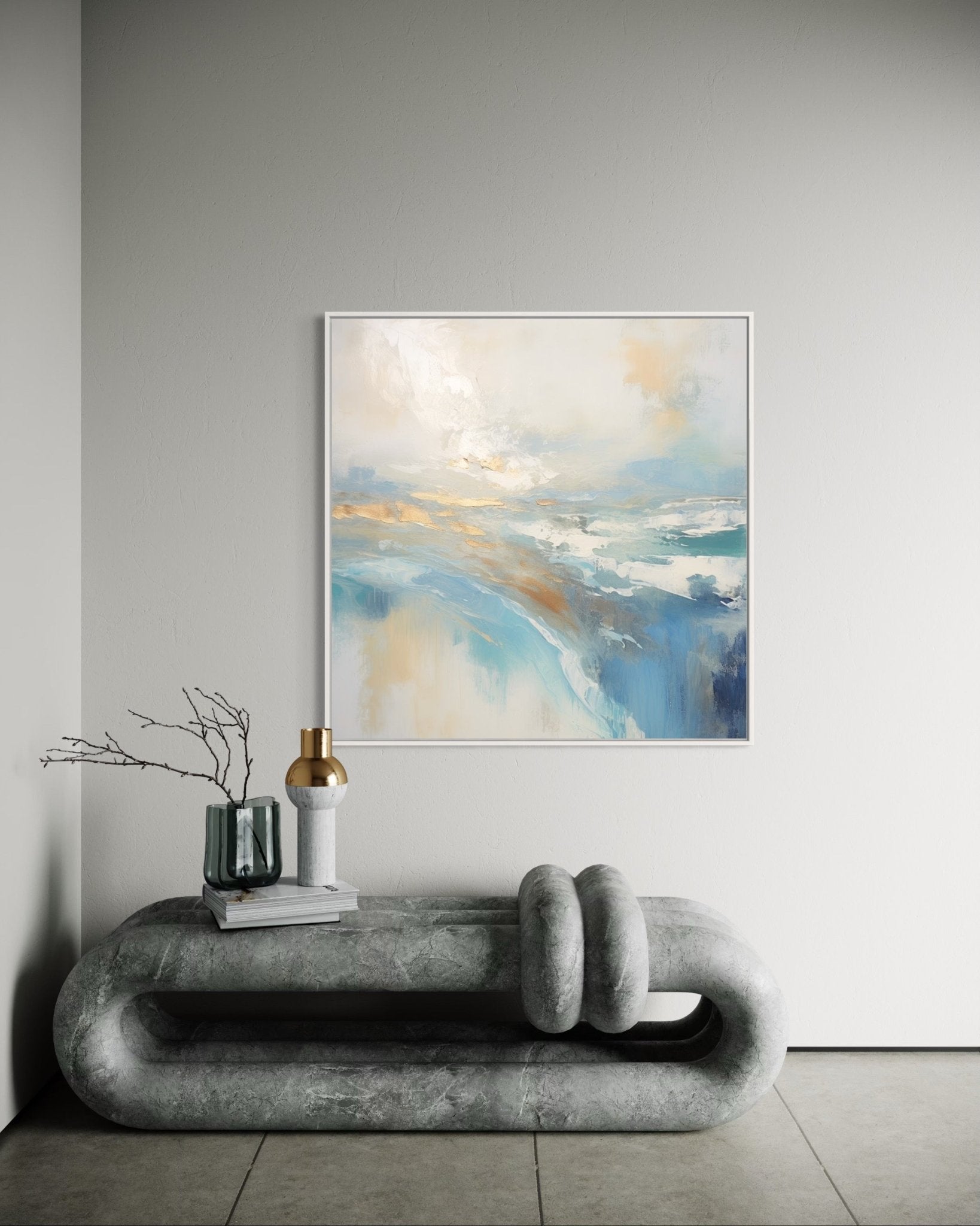 Golden Horizon over Tranquil Sea 90×90cm - | Bella Home Art