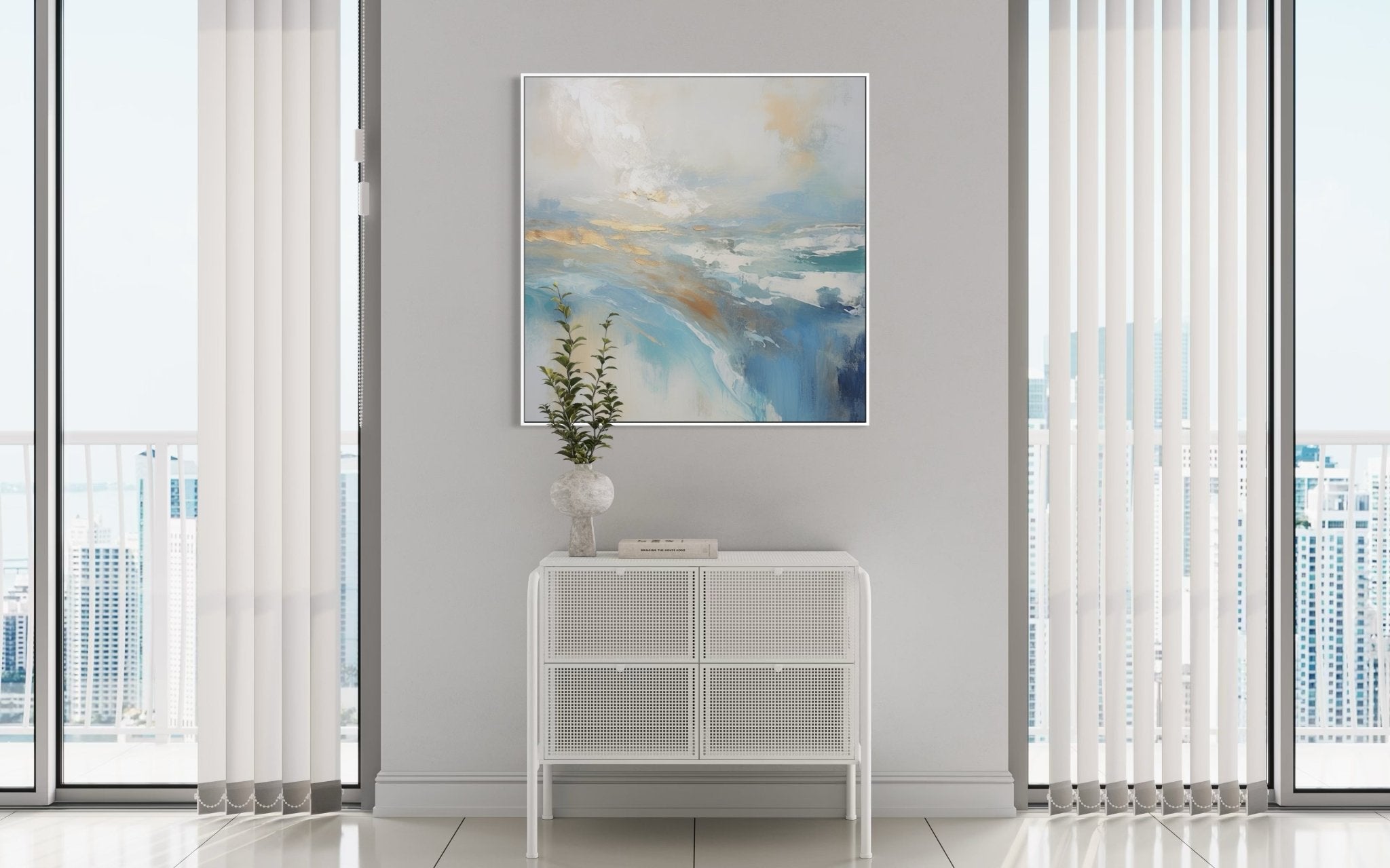 Golden Horizon over Tranquil Sea 90×90cm - | Bella Home Art