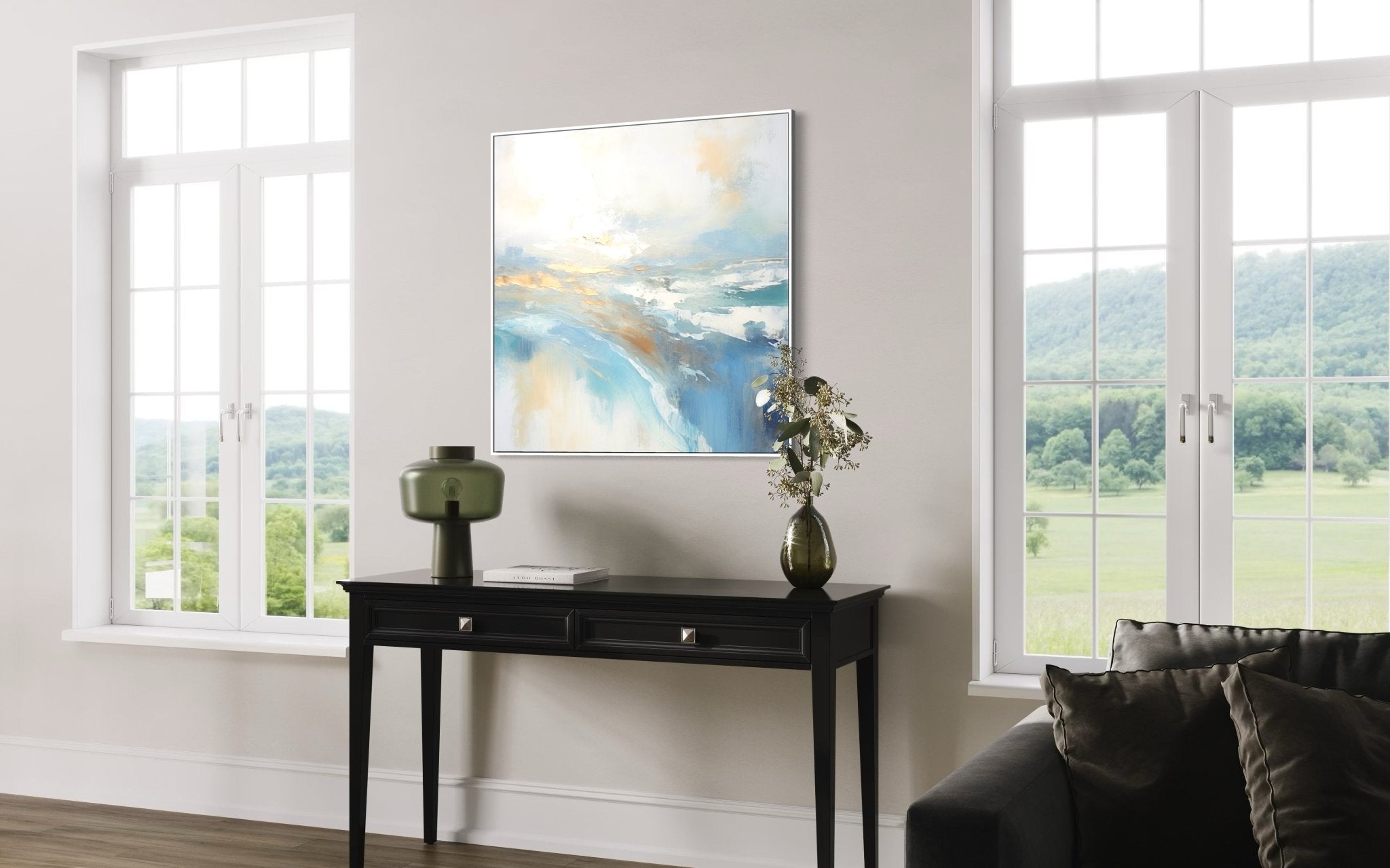 Golden Horizon over Tranquil Sea 90×90cm - | Bella Home Art