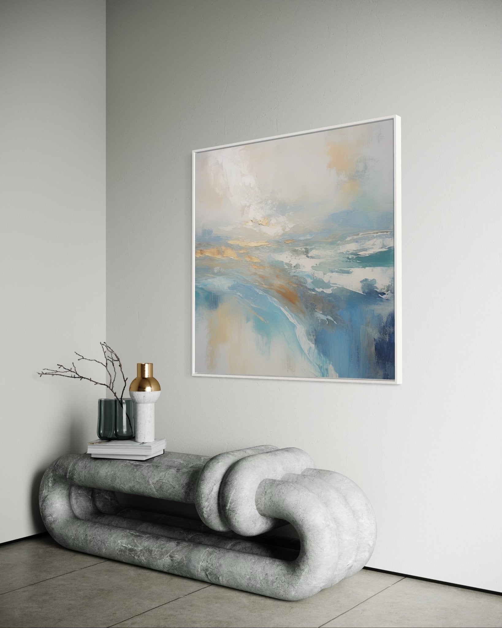 Golden Horizon over Tranquil Sea 90×90cm - | Bella Home Art