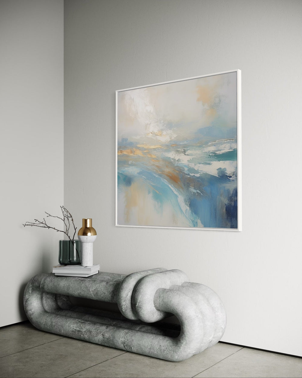 Golden Horizon over Tranquil Sea 90×90cm - | Bella Home Art