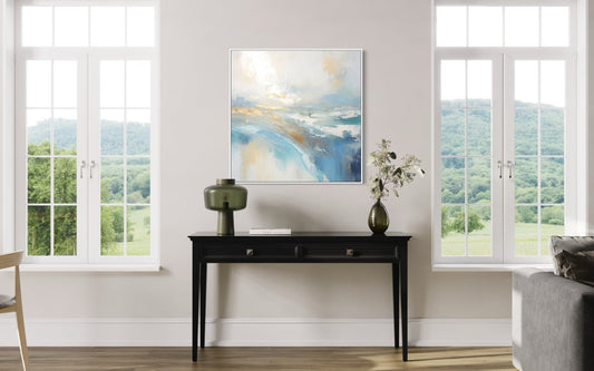 Golden Horizon over Tranquil Sea 90×90cm - | Bella Home Art
