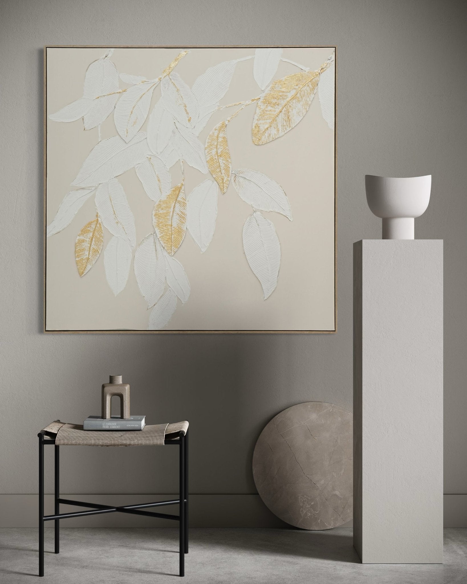 Golden Leaf Whisper 102×102cm - | Bella Home Art
