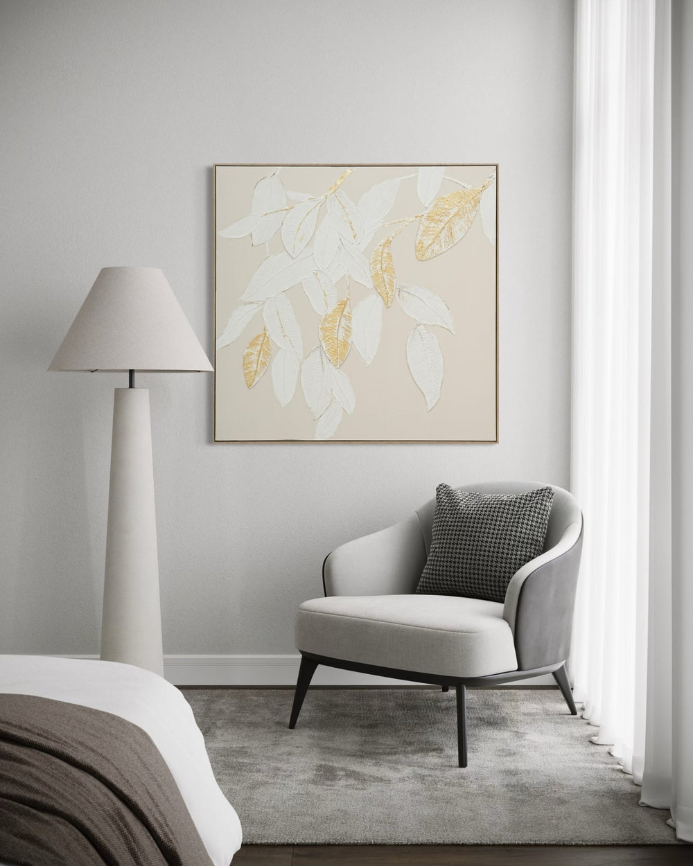 Golden Leaf Whisper 102×102cm - | Bella Home Art