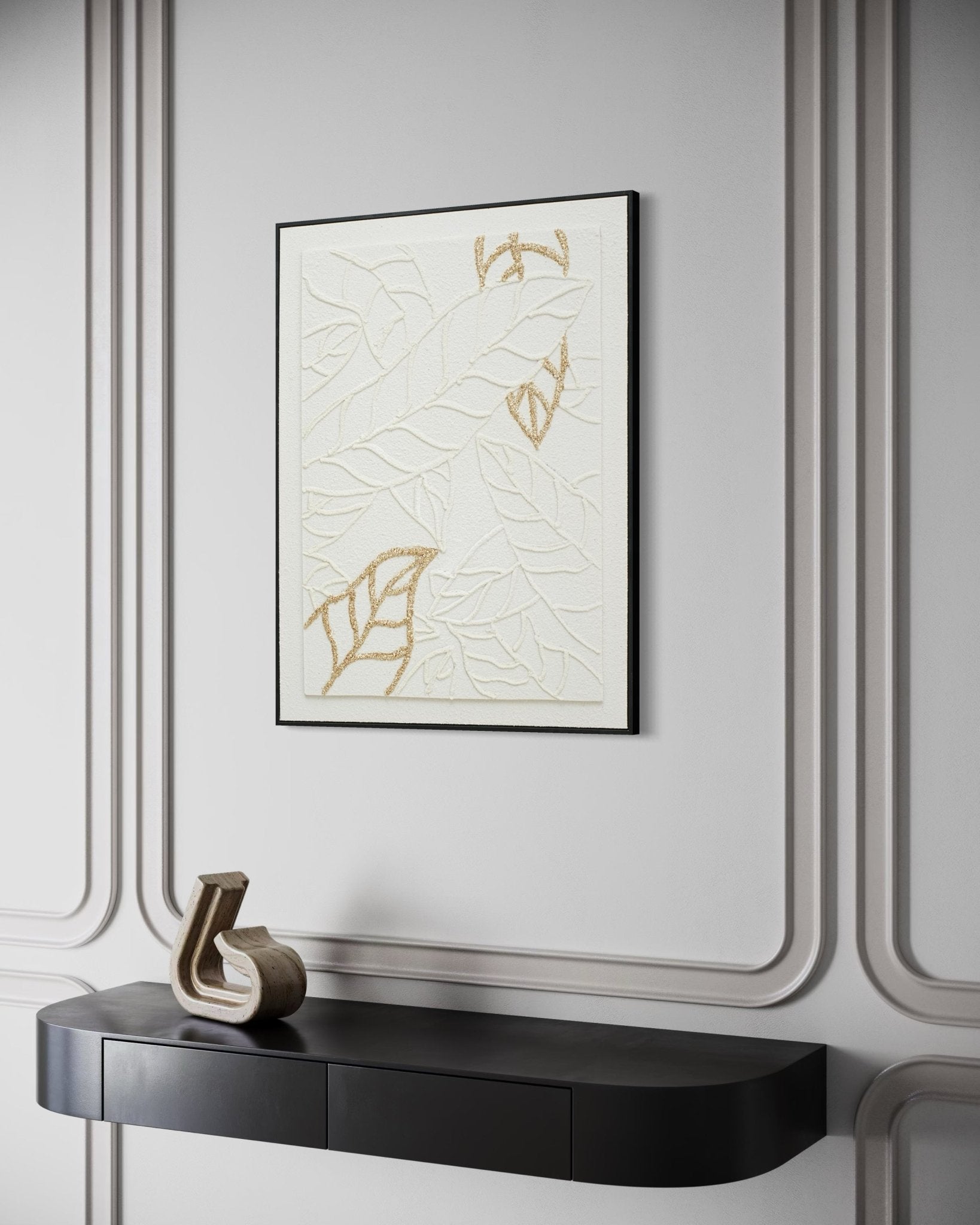 Golden Outline Leaves - 01 72×92cm - | Bella Home Art
