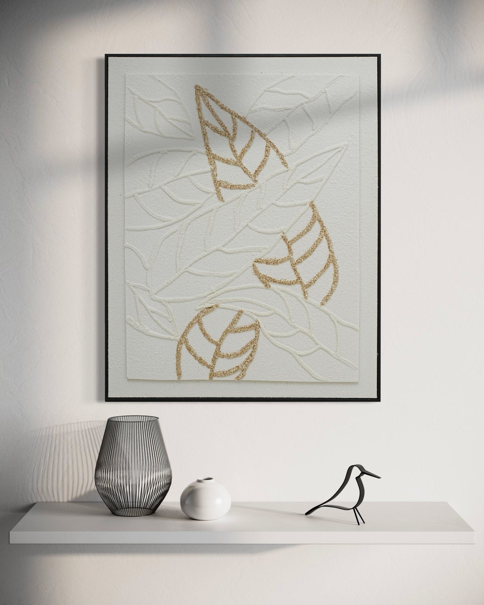 Golden Outline Leaves - 02 72×92cm - | Bella Home Art