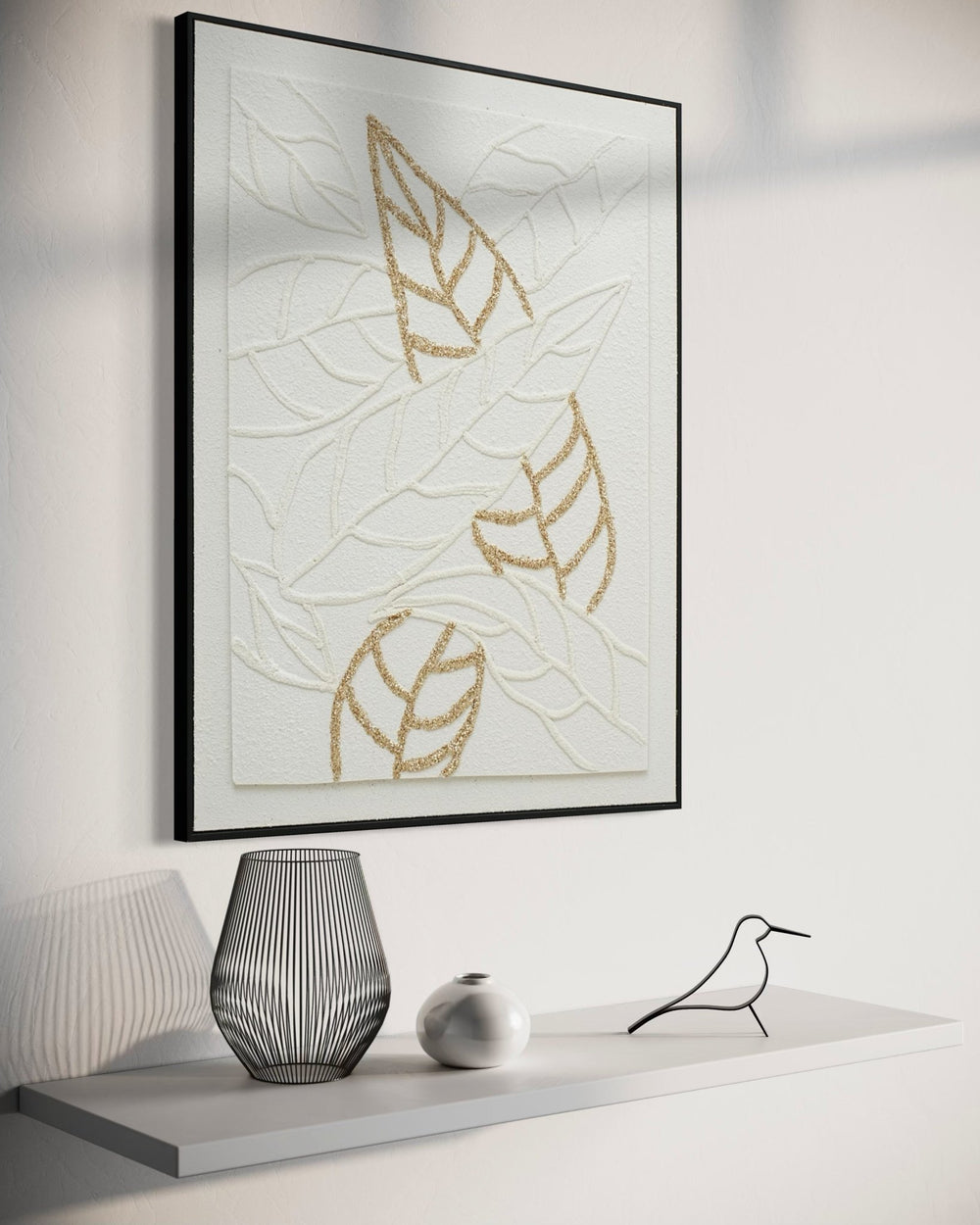 Golden Outline Leaves - 02 72×92cm - | Bella Home Art
