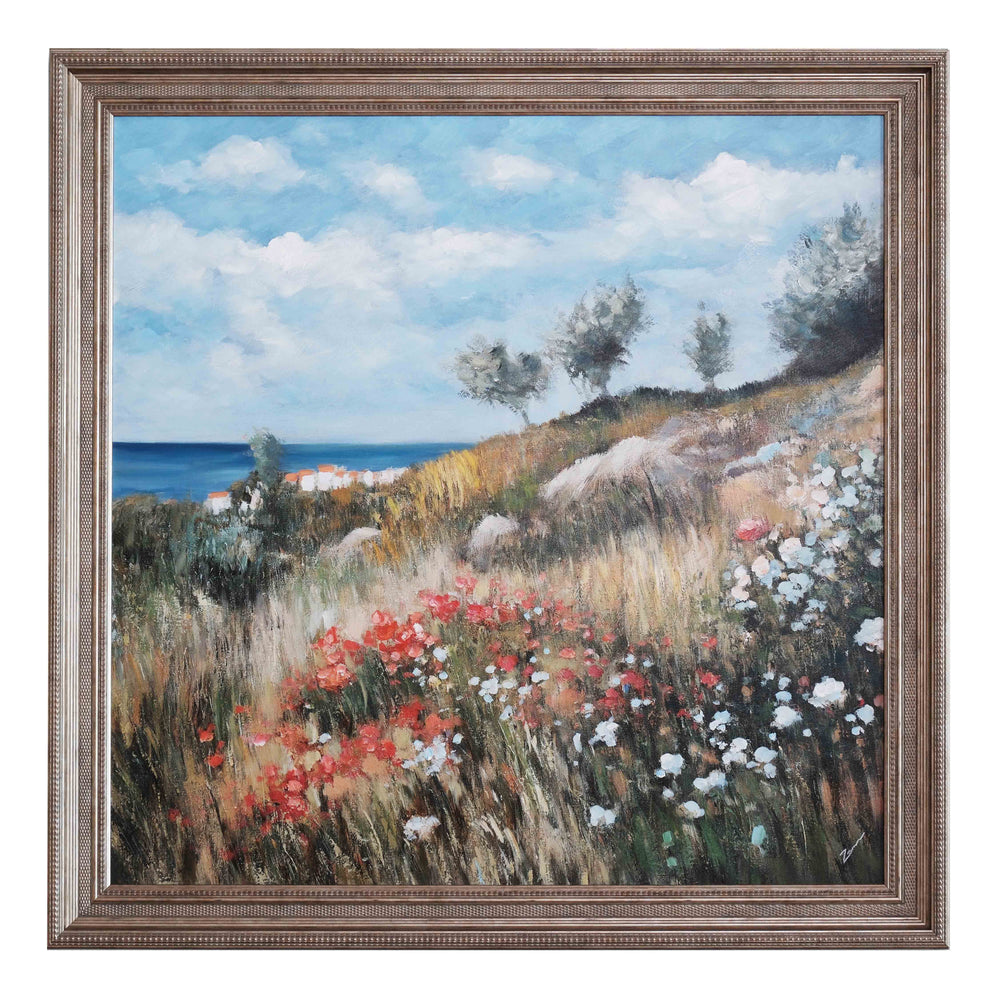 Wild Coastal Meadow 100×100cm – hand-painted wall art