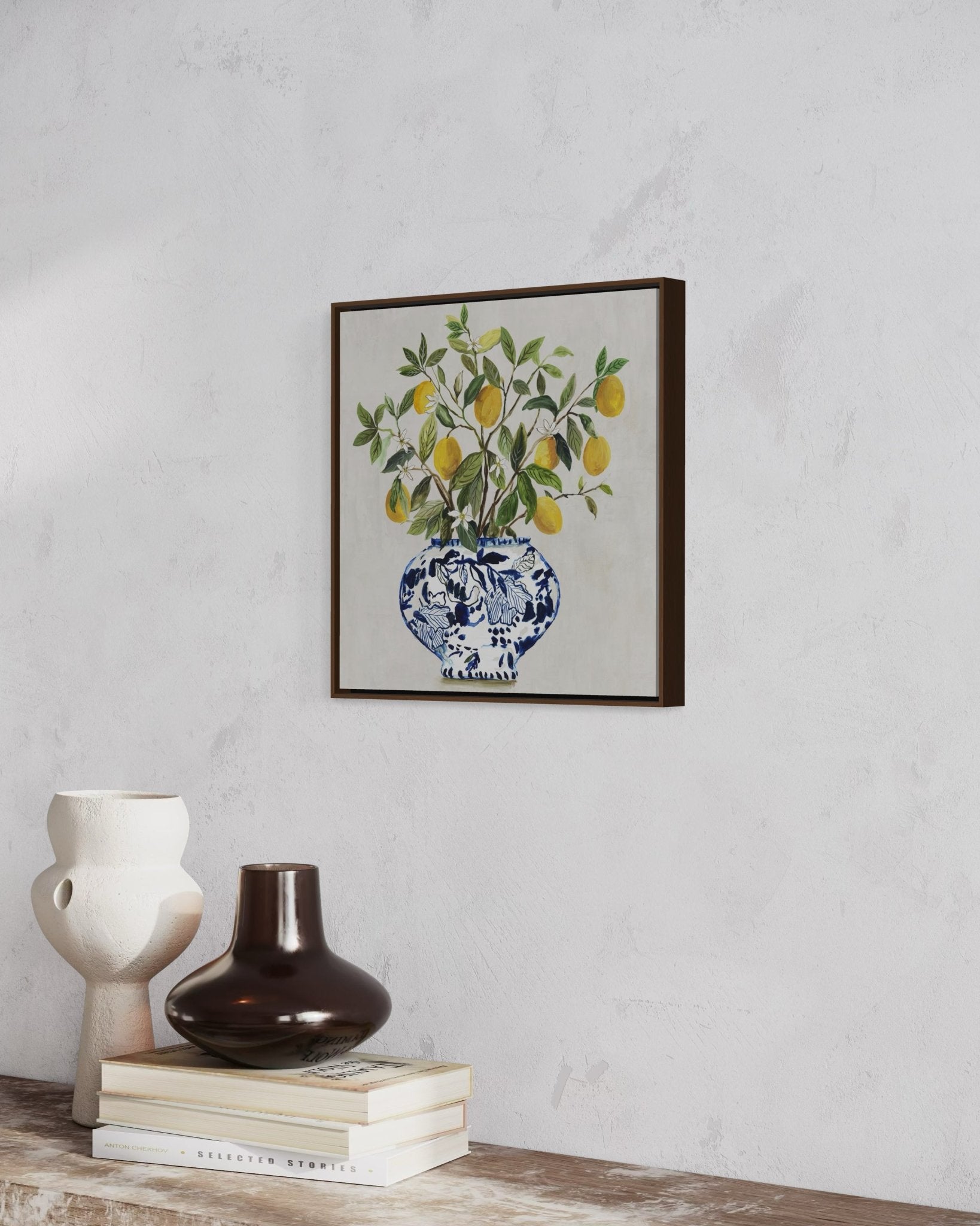 Lemon Blossom in Blue Vase 40×40cm - Hand - Painted Oil Painting | Bella Home Art