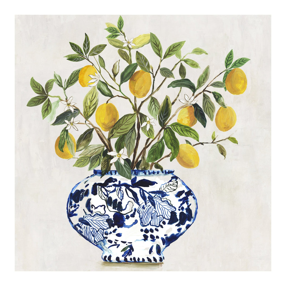 Lemon Blossom in Blue Vase 40×40cm - Hand - Painted Oil Painting | Bella Home Art