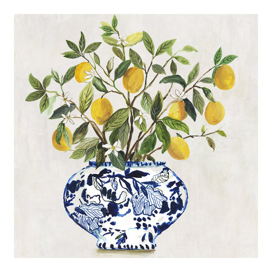 Lemon Blossom in Blue Vase 40×40cm - Hand - Painted Oil Painting | Bella Home Art
