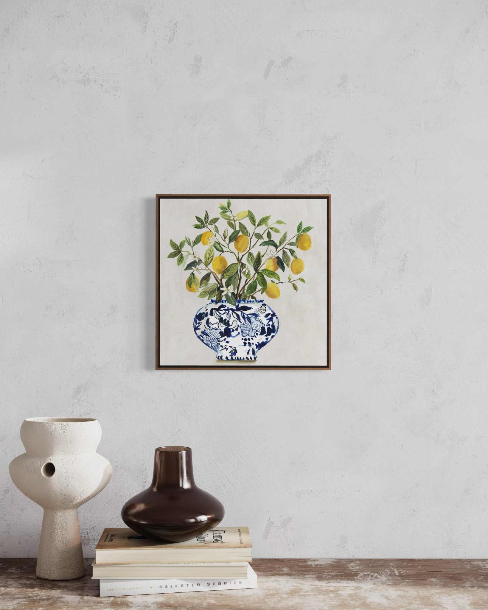 Lemon Blossom in Blue Vase 40×40cm - Hand - Painted Oil Painting | Bella Home Art