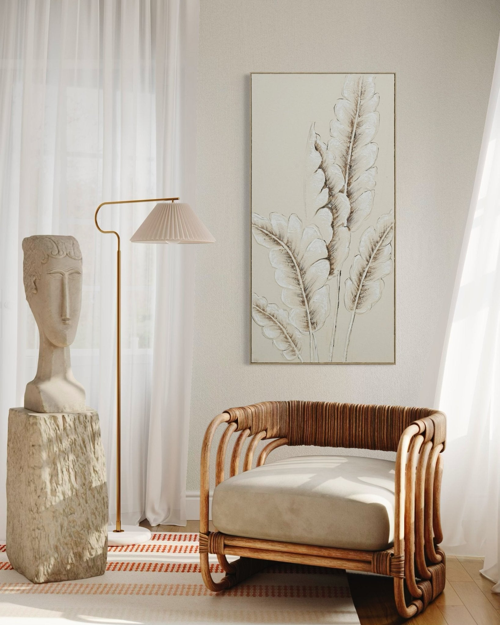 Soft Whisper Leaves 72×142cm - | Bella Home Art