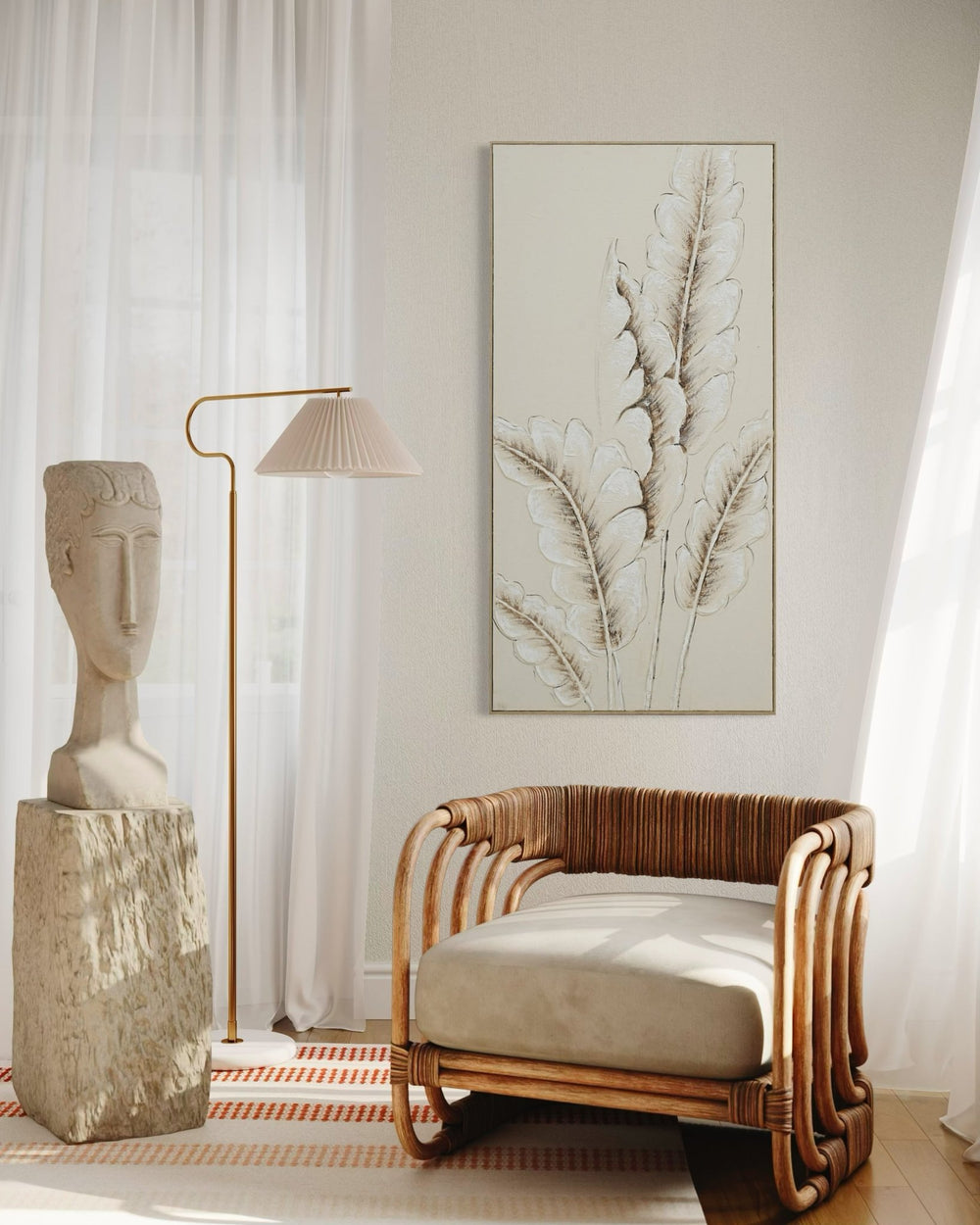 Soft Whisper Leaves 72×142cm - | Bella Home Art
