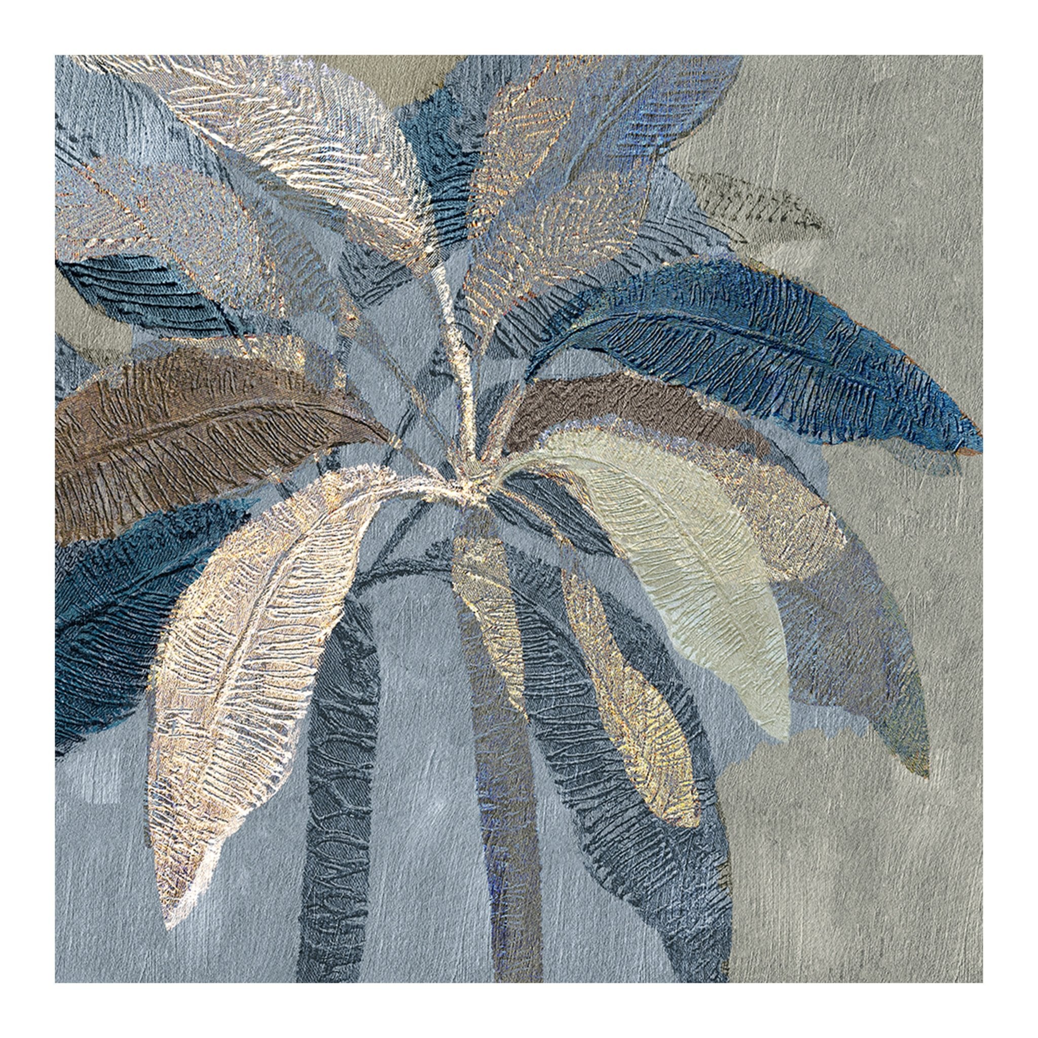 Textured Leaves in Blue Hues - 01 60×60cm - | Bella Home Art