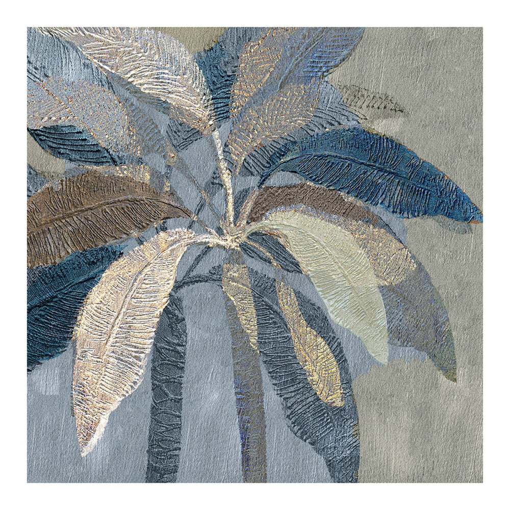 Textured Leaves in Blue Hues - 01 60×60cm - | Bella Home Art
