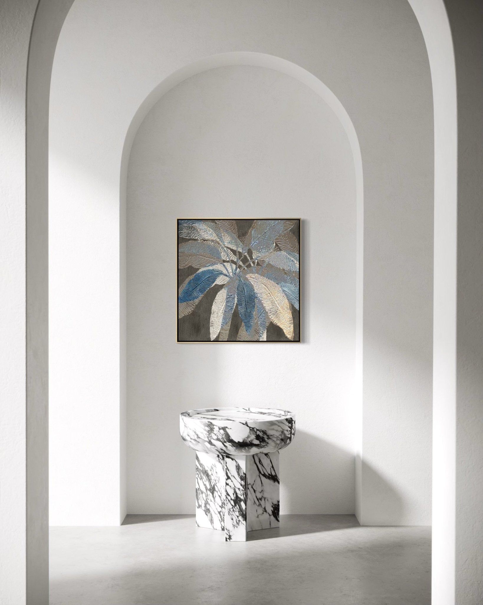 Textured Leaves in Blue Hues-02 60×60cm – artwork detail 3