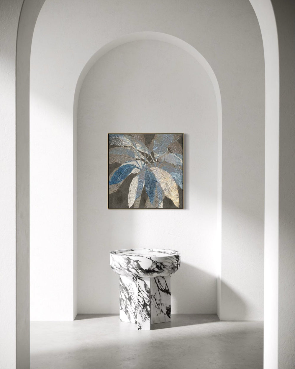 Textured Leaves in Blue Hues-02 60×60cm – artwork detail 3