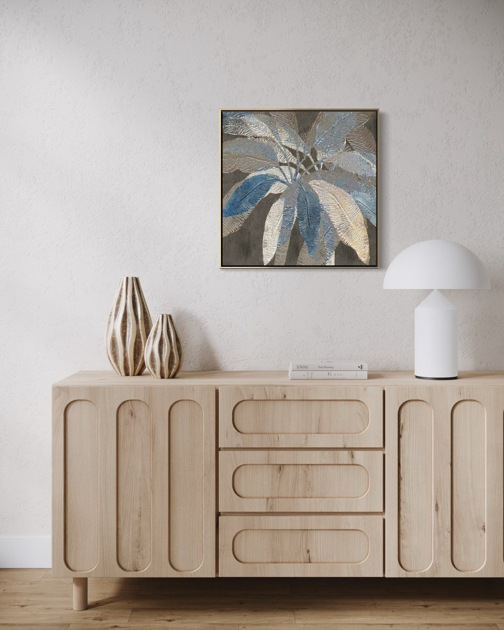 Textured Leaves in Blue Hues-02 60×60cm – artwork detail 4