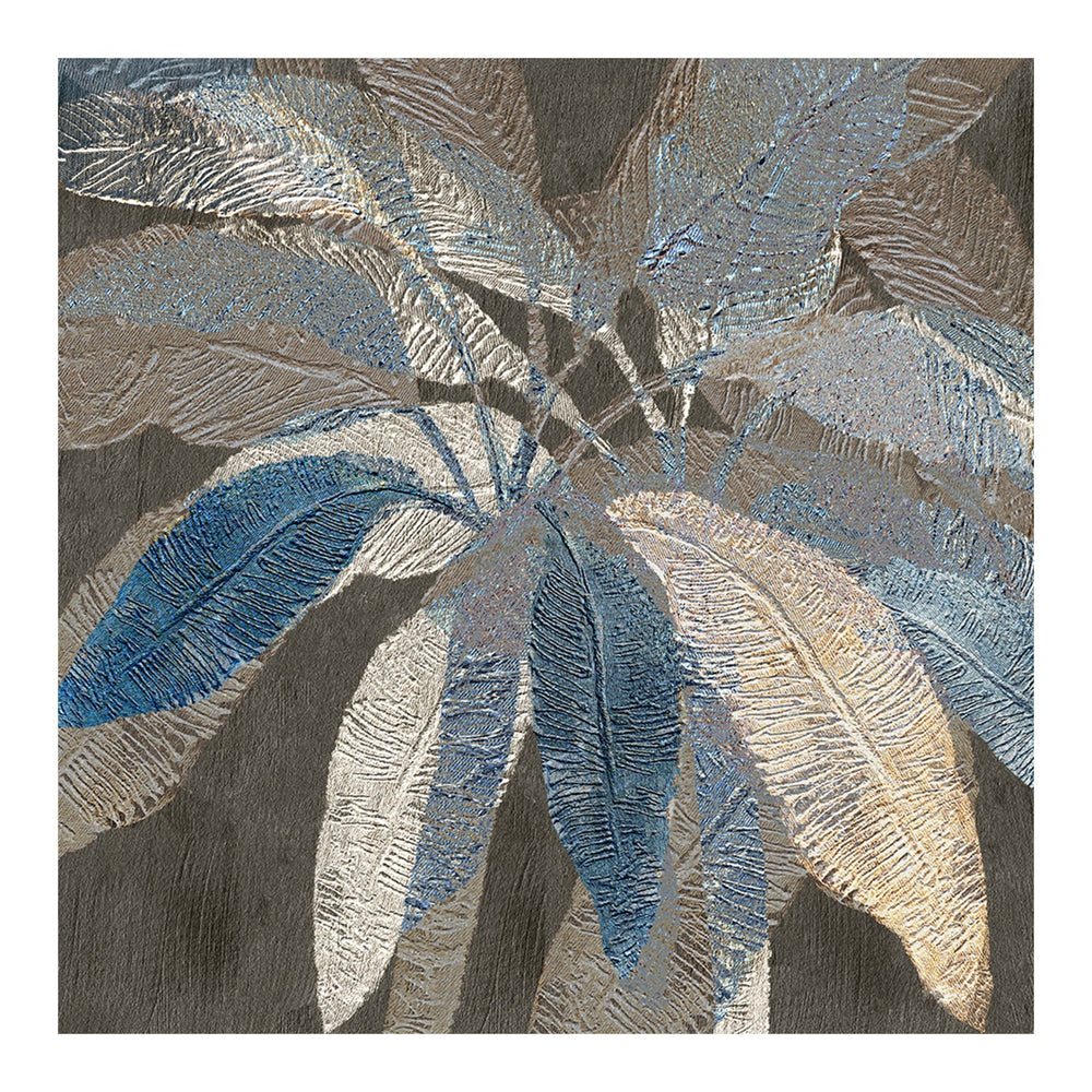 Textured Leaves in Blue Hues-02 60×60cm – hand-painted wall art